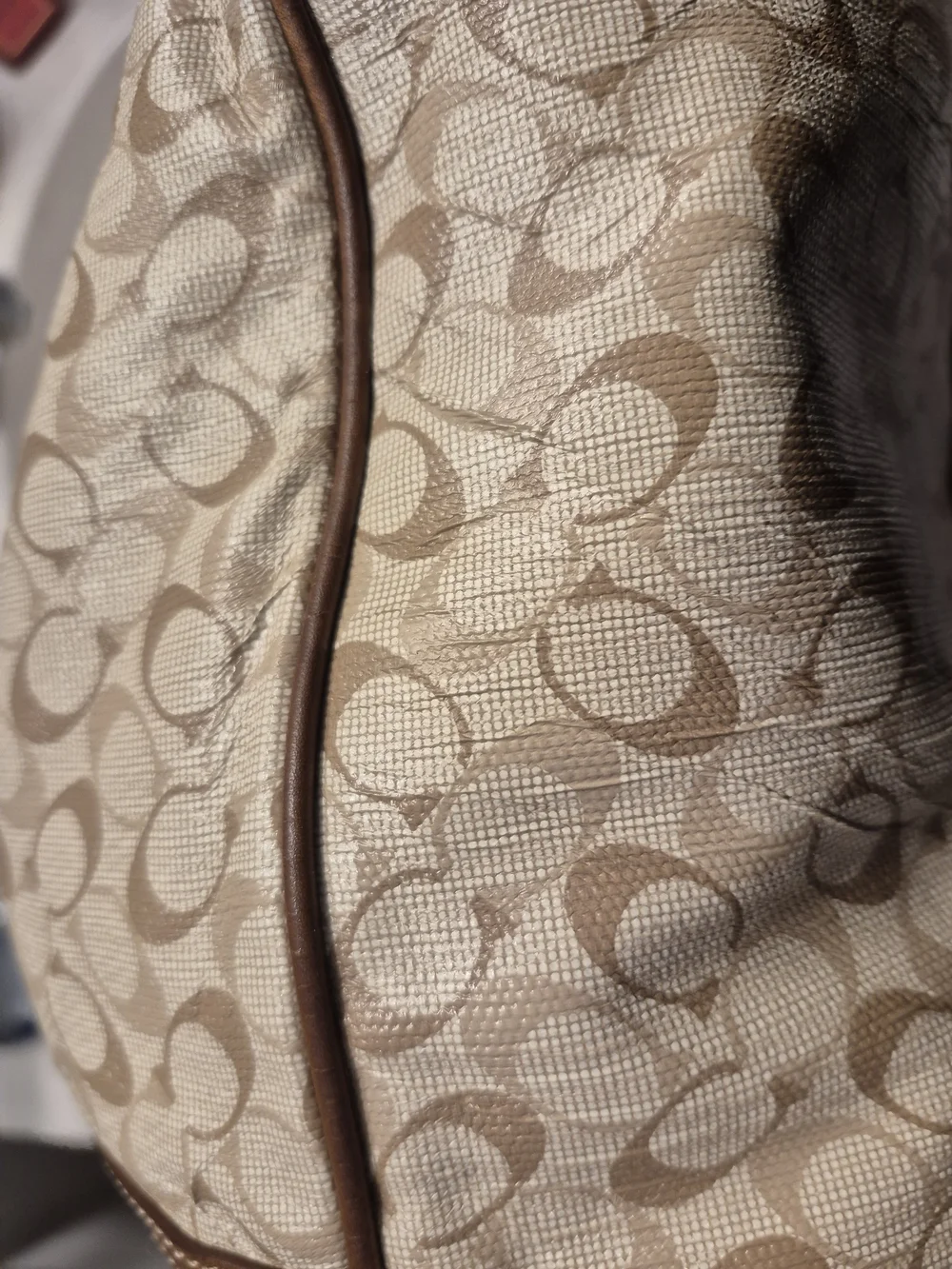 Coach Beige Signature Canvas Mulifunction Tote with Tan Leather Trim